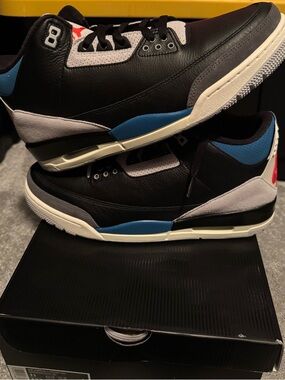 Jordan Retro Low-Top Sneakers in Black, Blue and Gray with Red Jumpman